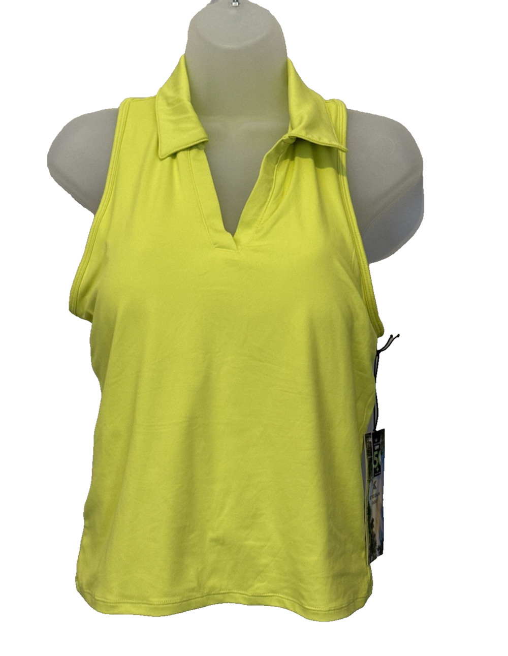 Kyodan Women’s Size Large Chartreus Polo Golf Sleeveless Built-in Bra Shirt NWT